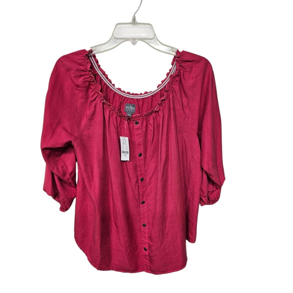 Soho Jeans Raspberry WomensL NWT Top 3/4 Sleeve Fairy Elastic Neckline